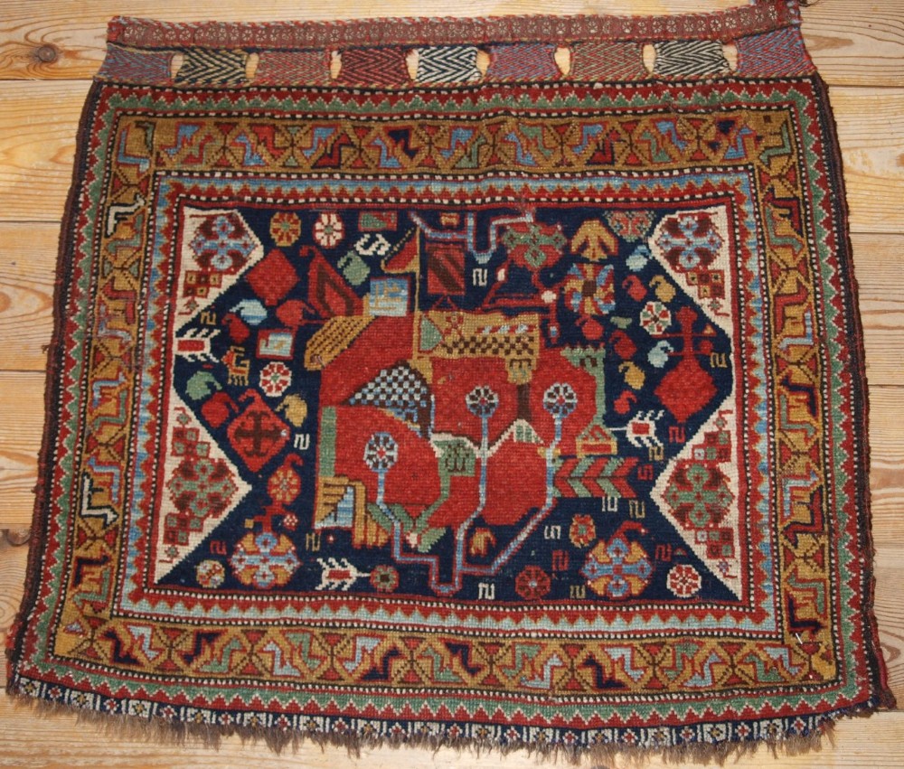 ANTIQUE QASHQAI BAG FACE, VERY FINE WEAVE, GREAT DESIGN & COLOURS, 4TH QUARTER 19TH CENT