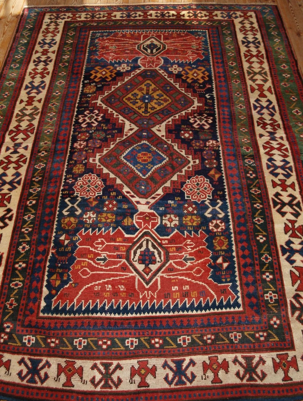 ANTIQUE CAUCASIAN KAZAK RUG, WILD DESIGN & AMAZING COLOUR, LATE 19TH CENT