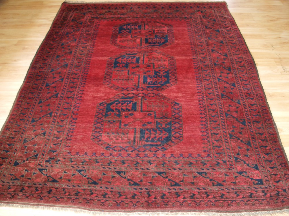 OLD AFGHAN VILLAGE RUG, TRADITIONAL 3 GUL DESIGN, GOOD COLOUR, CIRCA 1920