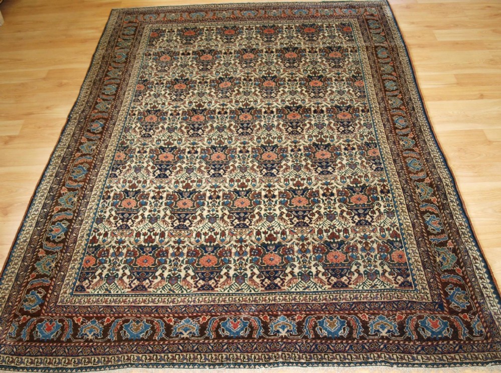 ANTIQUE ABEDEH RUG, VASE AND PEACOCK DESIGN, CIRCA 1900/20