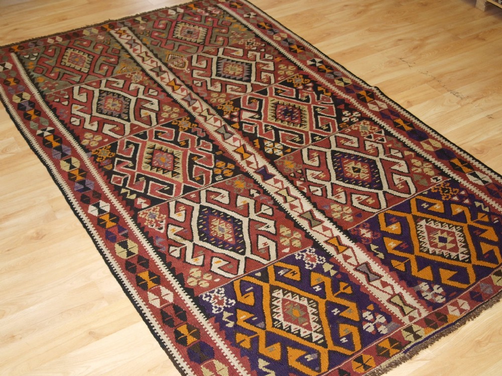 OLD TURKISH KARS KILIM WITH TRADITIONAL VILLAGE DESIGN, CIRCA 1930