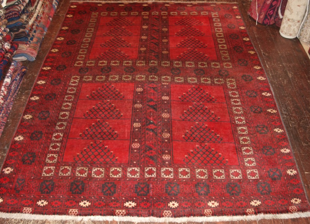 OLD AFGHAN RUG WITH ERSARI ENSI DESIGN, SUPERB COLOUR. CIRCA 1920