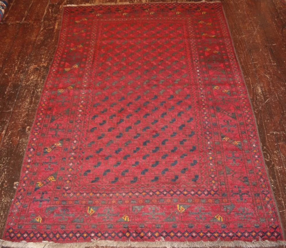 OLD AFGHAN RUG OF TURKMEN DESIGN, FINE WEAVE, GLOSSY WOOL, CIRCA 1920