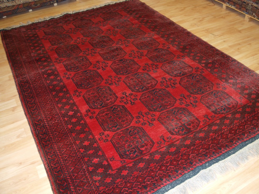OLD AFGHAN VILLAGE RUG WITH TRADITIONAL ERSARI GUL DESIGN, ABOUT 70 YEARS OLD