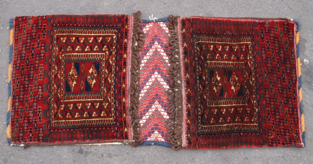 ANTIQUE COMPLETE PAIR OF SMALL TEKKE TURKMEN KHORJIN, OUTSTANDING CONDITION, CIRCA 1900/20.