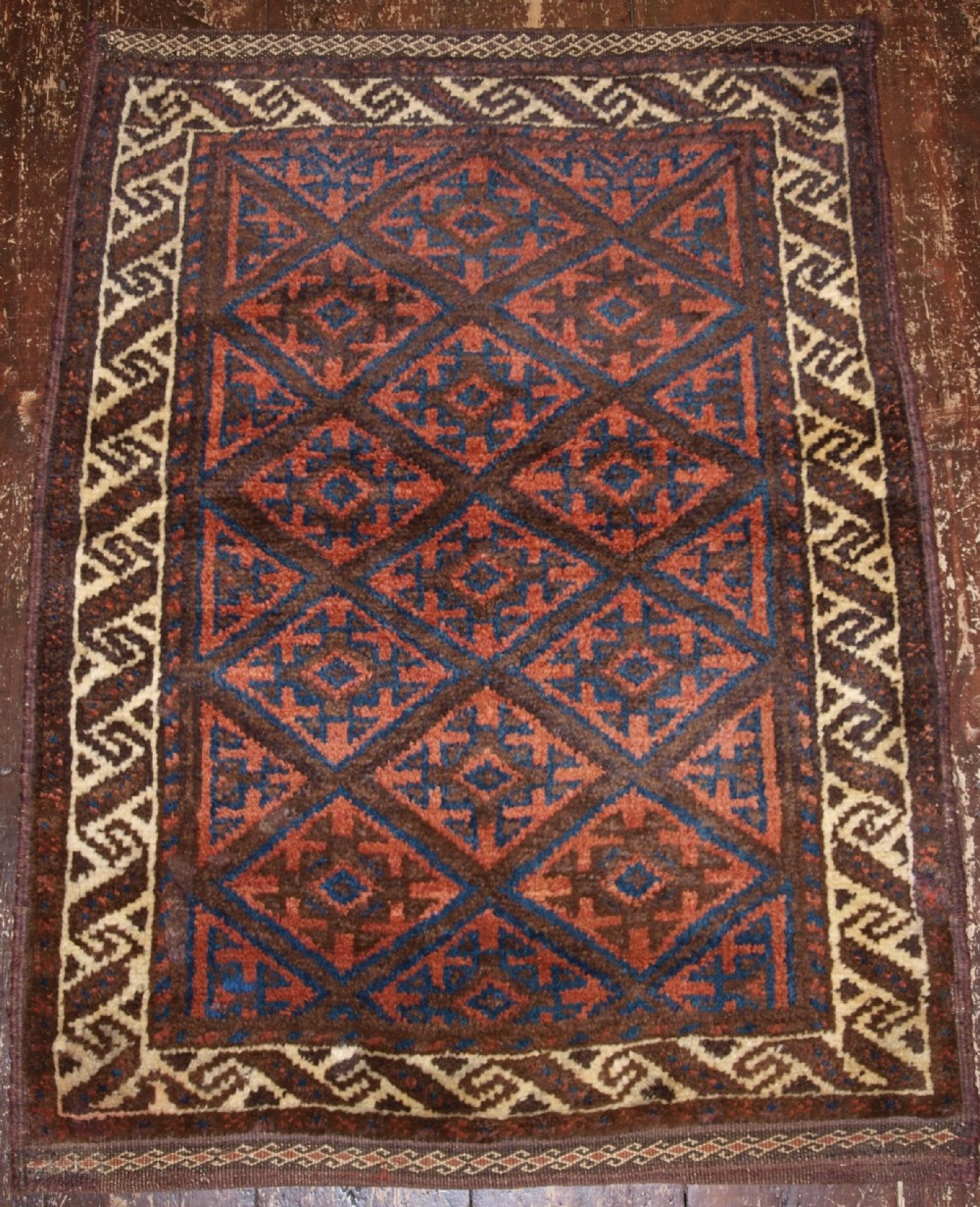 OLD AFGHAN BALUCH BALISHT OR GRAIN STORAGE BAG, SUPERB DESIGN AND COLOUR, CIRCA 1920.