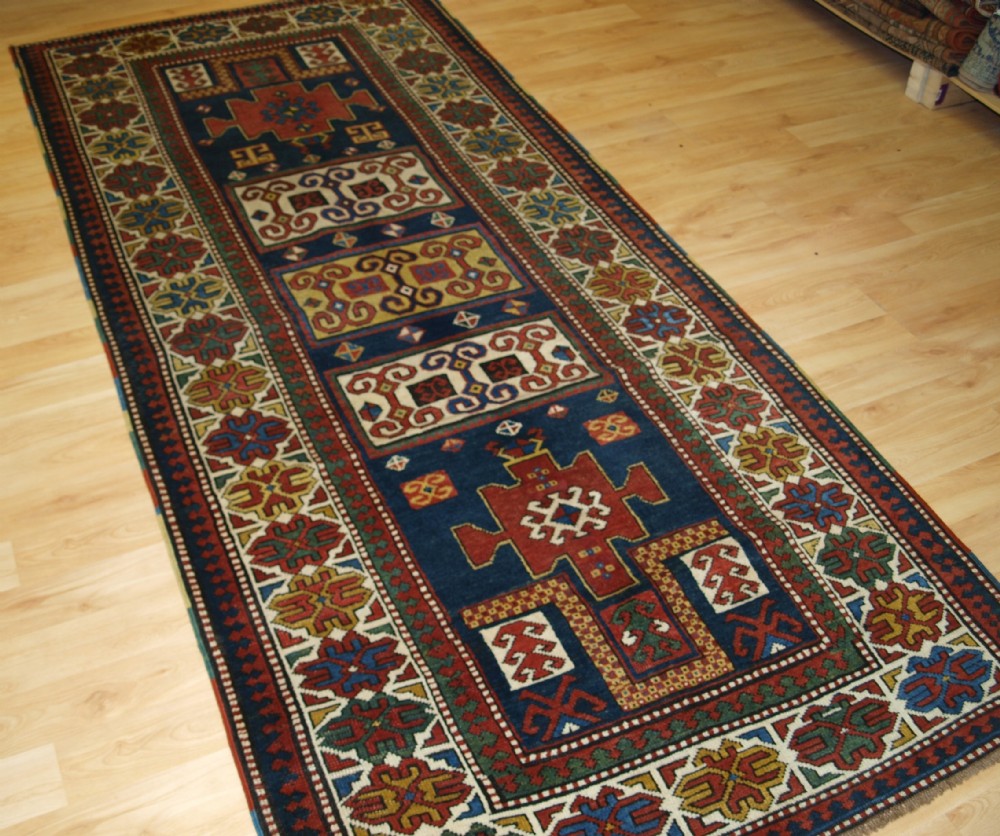 ANTIQUE CAUCASIAN KARACHOV KAZAK OF CLASSIC COMPARTMENT DESIGN, 4TH QUARTER 19TH CENTURY.