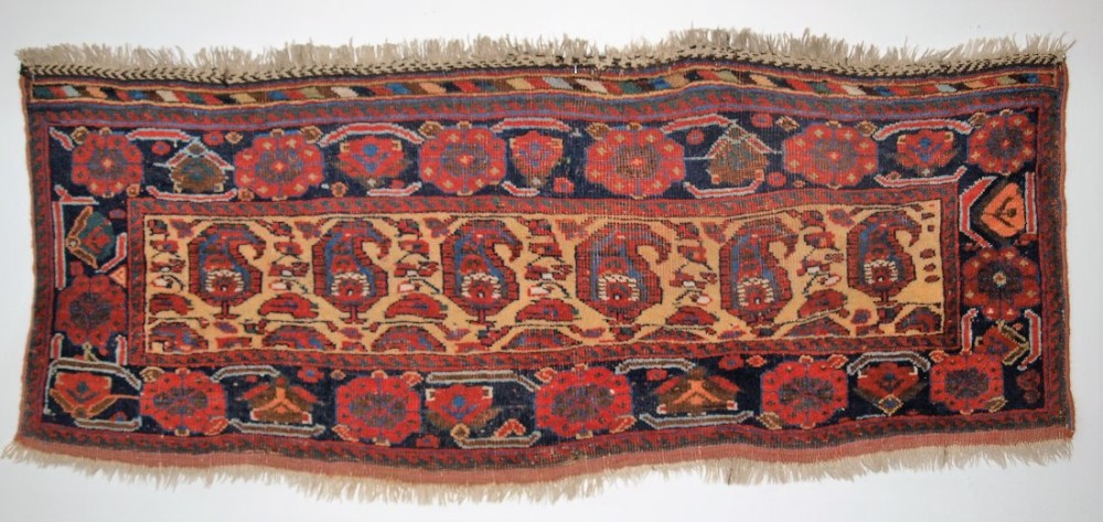 ANTIQUE SOUTH WEST PERSIAN MAFRASH PANEL BY THE AFSHAR TRIBE, BOTEH DESIGN, CIRCA 1900.