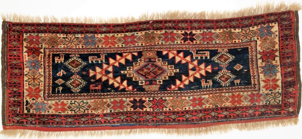 ANTIQUE VARAMIN REGION PILED MAFRASH PANEL, STARS AND ANIMALS, CIRCA 1900.