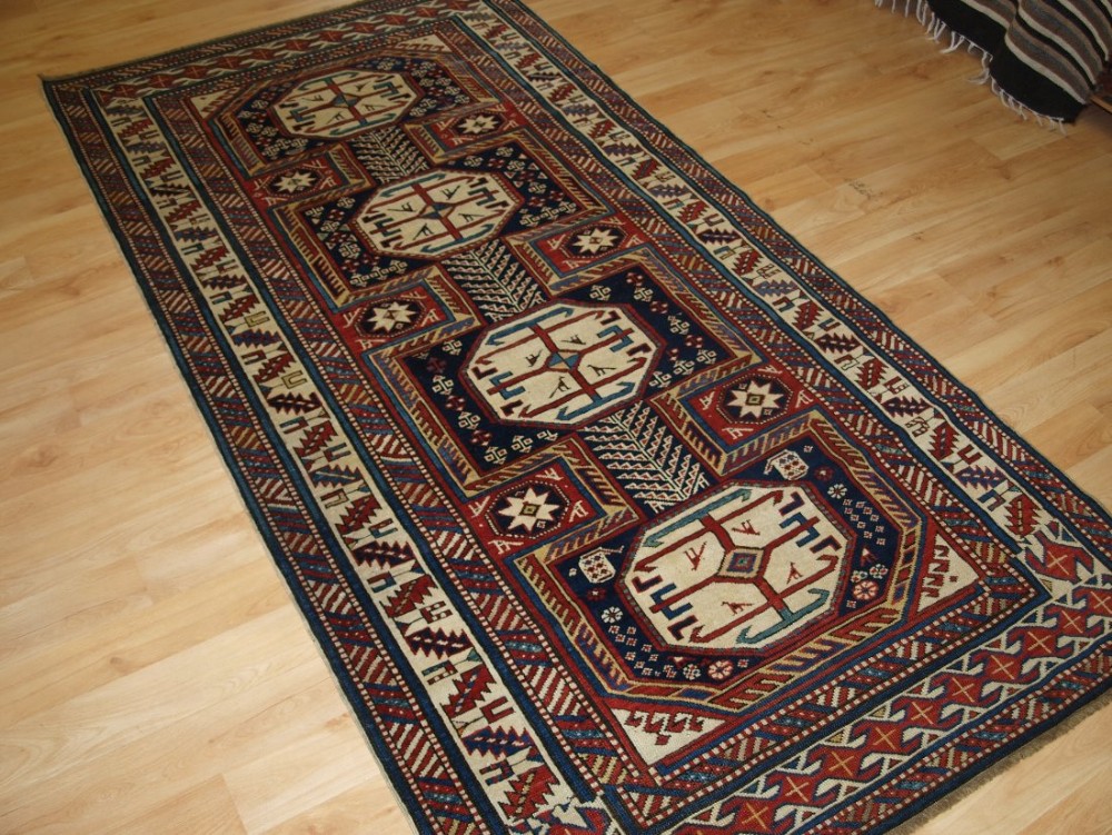 ANTIQUE CAUCASIAN SHIRVAN RUG WITH 'SURAHANI' GARDEN DESIGN, SUPERB COLOURS, LATE 19TH CENTURY.
