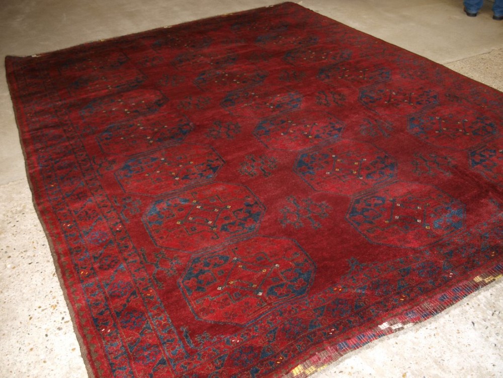 OLD TRADITIONAL AFGHAN ERSARI VILLAGE CARPET, VERY DEEP RICH RED COLOUR, GOOD CONDITION, CIRCA 1920.