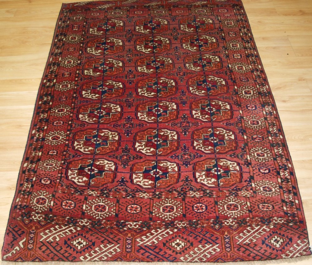 ANTIQUE TEKKE TURKMEN 'DIP KHALI' RUG, SOFT PINK/RED COLOUR, GREAT CONDITION, CIRCA 1900.