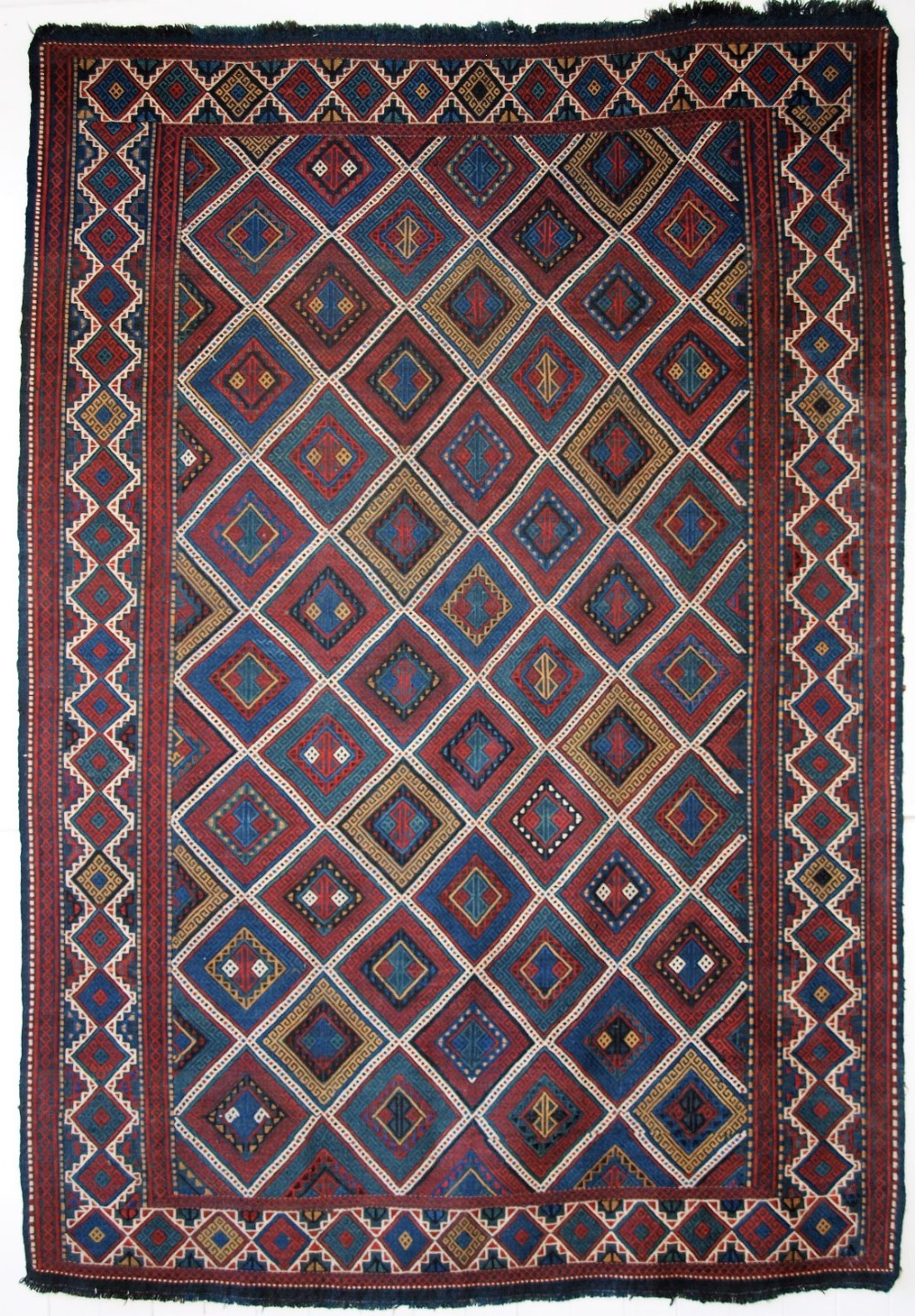 ANTIQUE CAUCASIAN AZERI VERNEH EMBROIDERED FLATWEAVE, OUTSTANDING CONDITION, CIRCA 1900.