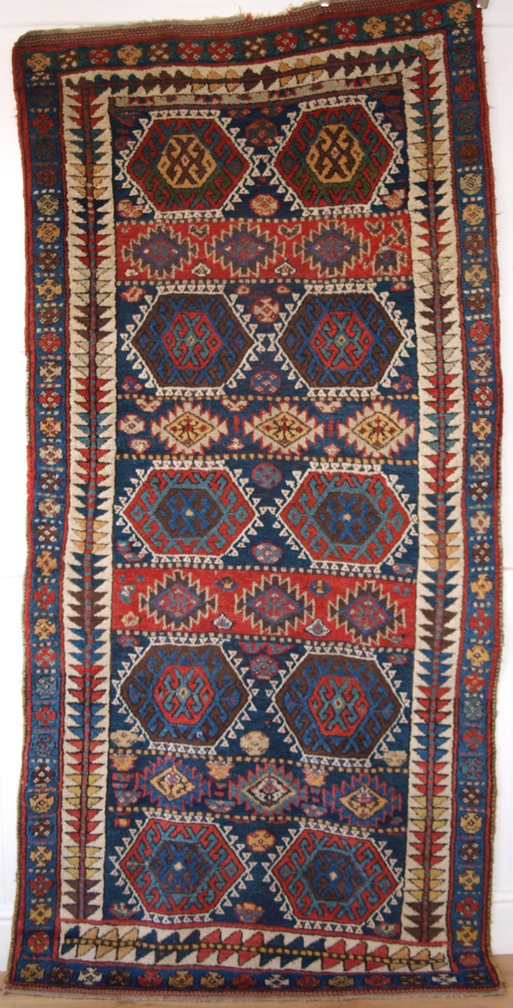 ANTIQUE SANJABI KURDISH LONG RUG, THICK HEAVY PILE, GREAT COLOURS, CIRCA 1880.