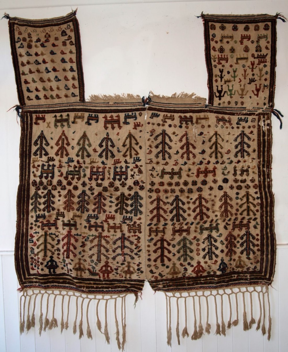 ANTIQUE QASHQAI TRIBAL HORSE COVER, BLANKET OR RUG, BEAUTIFULLY DECORATED, CIRCA 1890.
