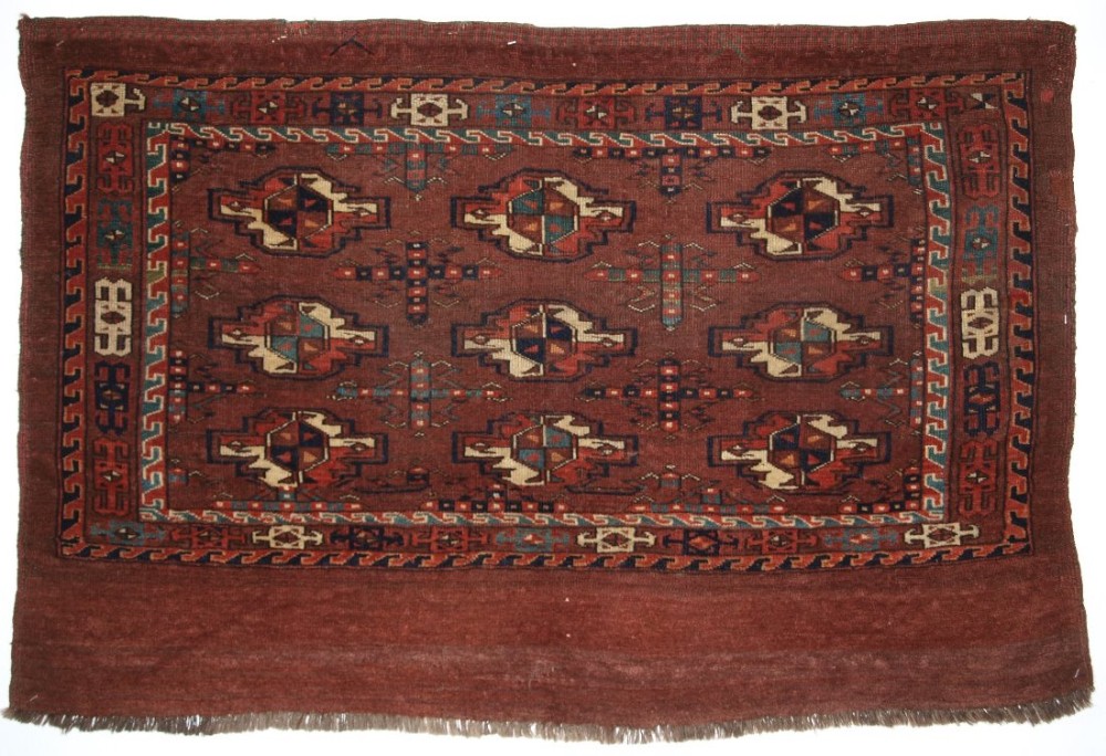 ANTIQUE YOMUT TURKMEN 9 GUL CHUVAL, GOOD COLOUR, CLASSIC DESIGN, CIRCA 1880.