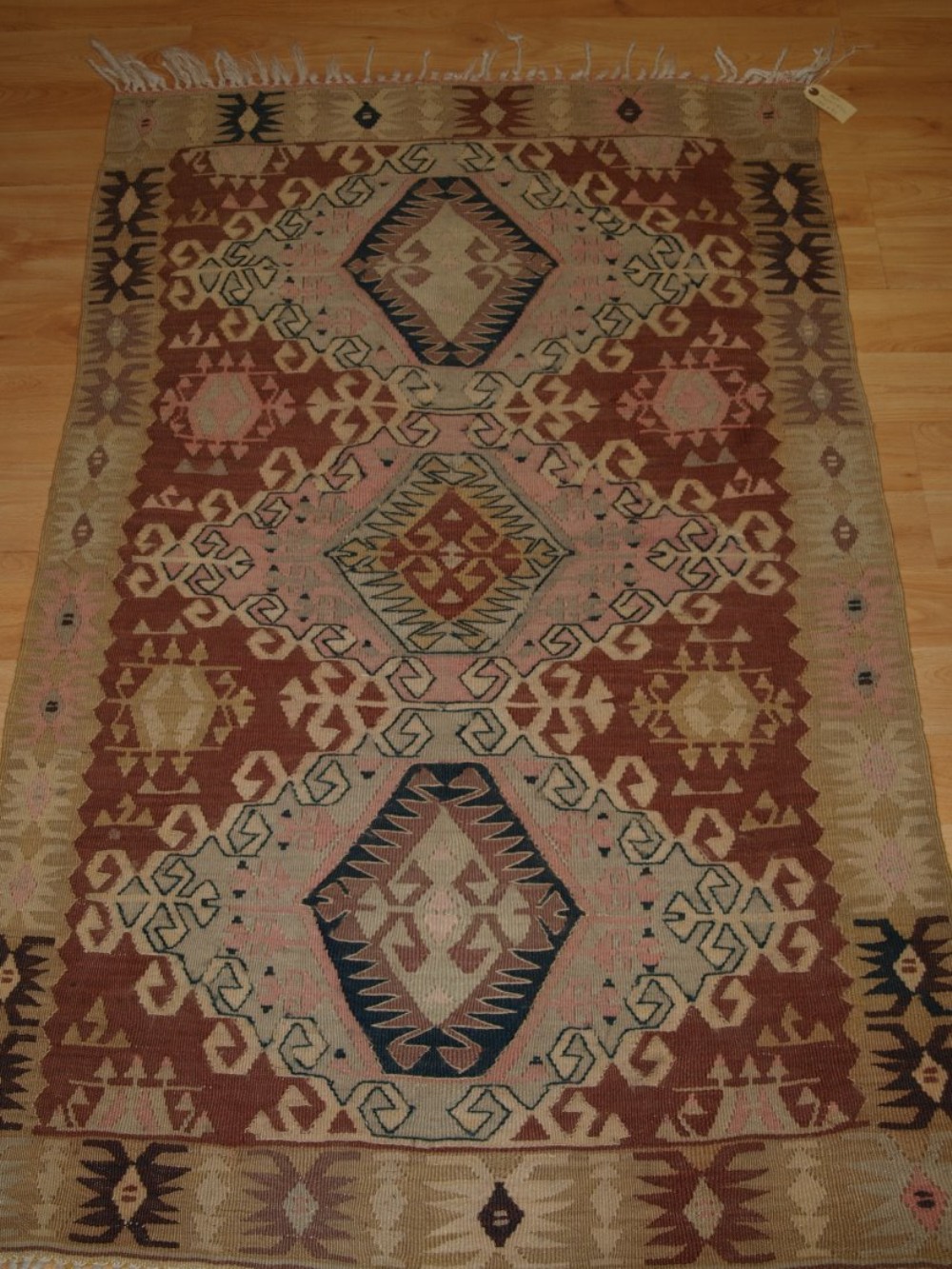 OLD TURKISH KAYSERI KILIM, WONDERFUL SOFT COLOURS, SMALL SIZE, CIRCA 1920.