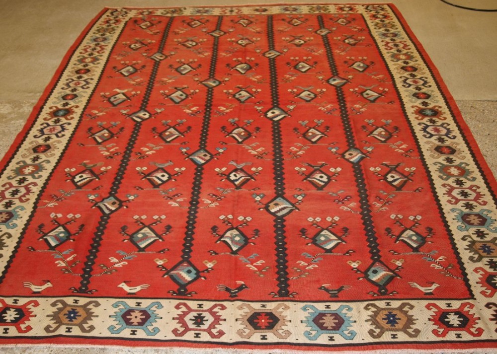 OLD TURKISH SARKOY KILIM RUG, VERY UNUSUAL DESIGN, CIRCA 1920.