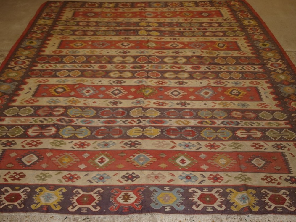 OLD TURKISH SARKOY KILIM RUG, TRADITIONAL BANDED DESIGN, VERY SOFT COLOURS, CIRCA 1920.