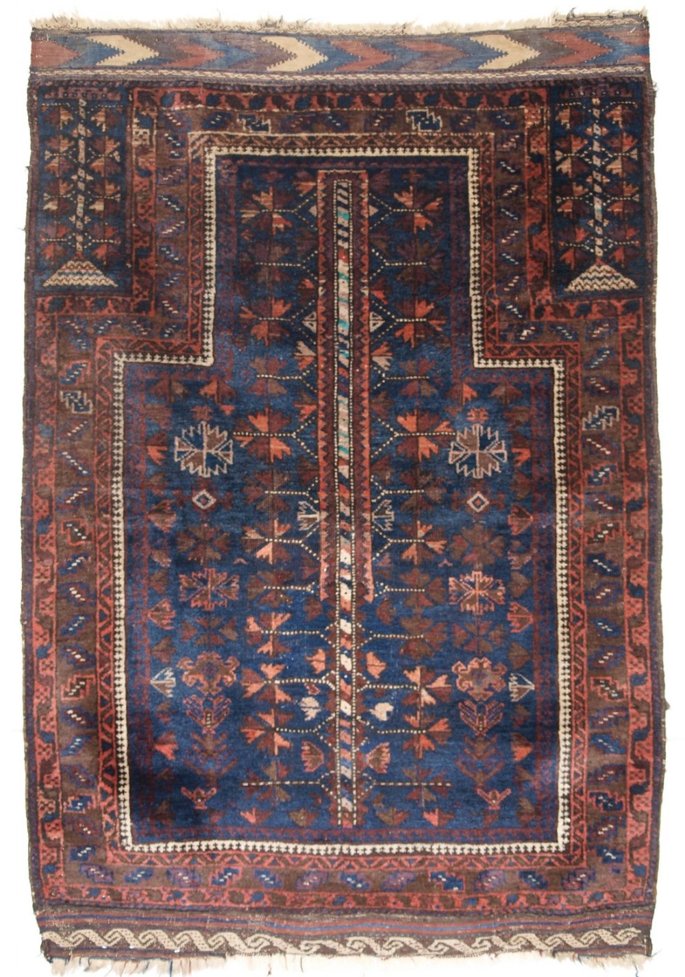 ANTIQUE BALUCH PRAYER RUG, BLUE GROUND WITH TREE OF LIFE, LATE 19TH CENTURY.