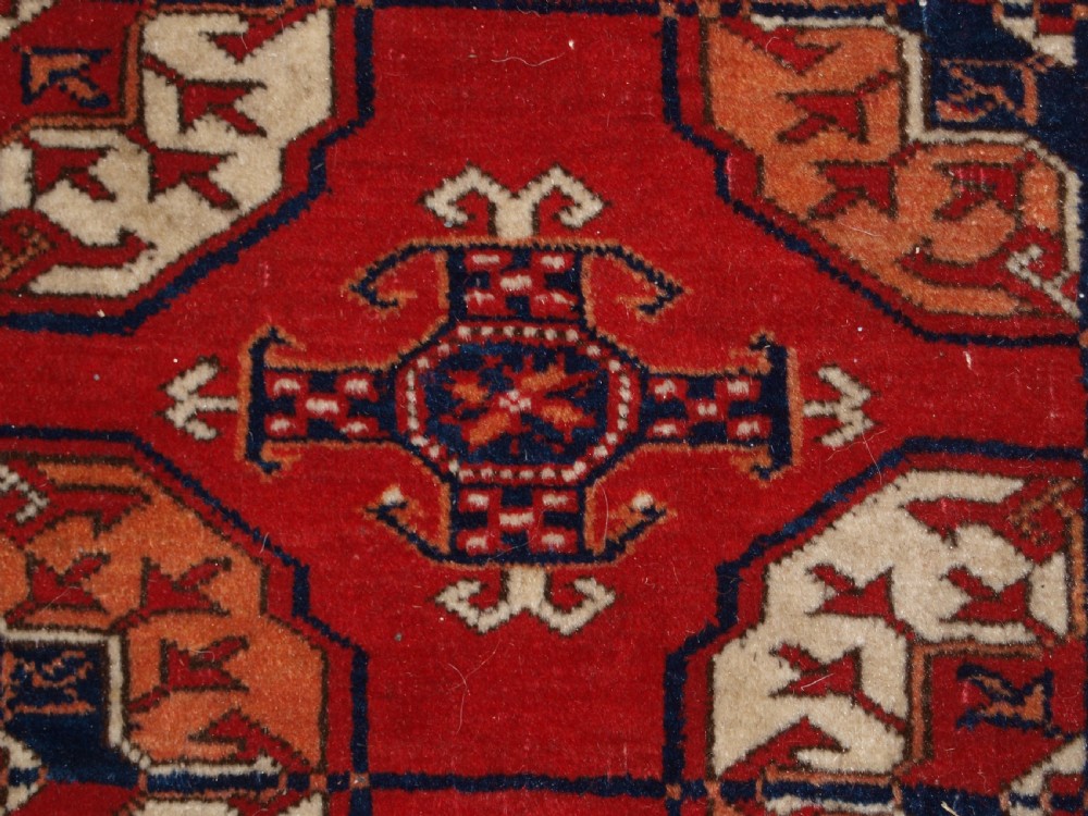 ANTIQUE TEKKE TURKMEN MAIN CARPET, UNUSUAL PILED ELEM END PANELS, 4TH QUARTER 19TH CENTURY. View XII