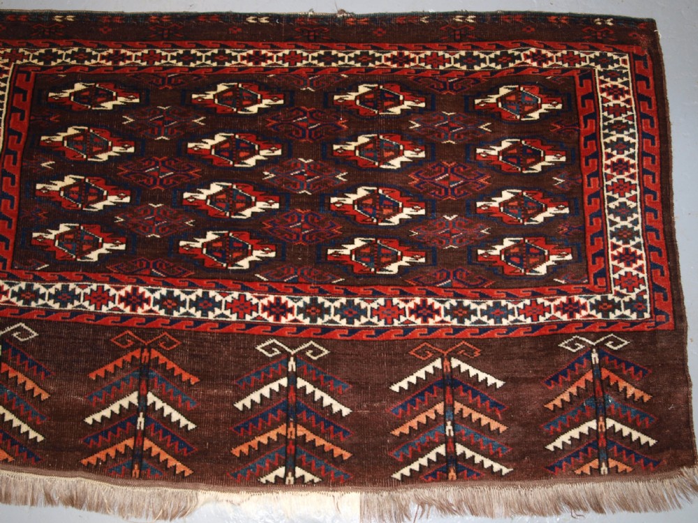 ANTIQUE YOUMT TURKMEN 16 GUL CHUVAL, GOOD ELEM DESIGN, CIRCA 1880. View V