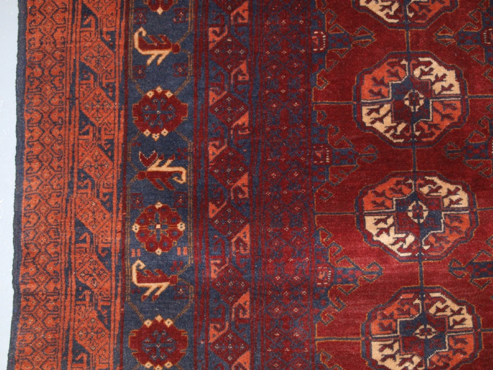 OLD AFGHAN VILLAGE CARPET WITH BESHIR TURKMEN BORDER DESIGN, CIRCA 1920. View IV