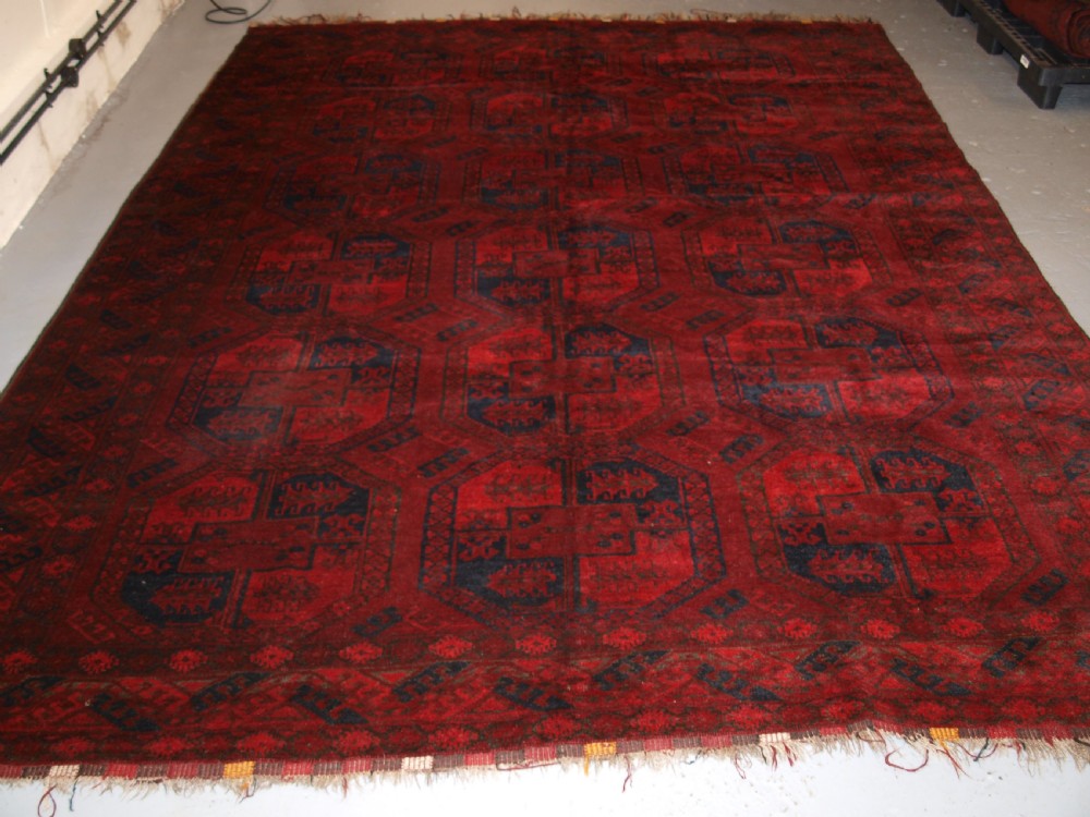 OLD AFGHAN VILLAGE CARPET, VERY DEEP RED COLOUR, TRADITIONAL DESIGN, CIRCA 1920. View II