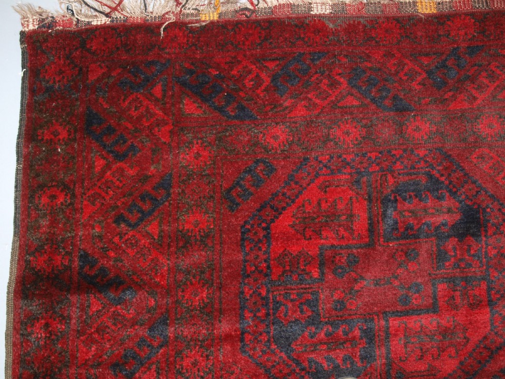 OLD AFGHAN VILLAGE CARPET, VERY DEEP RED COLOUR, TRADITIONAL DESIGN, CIRCA 1920. View III