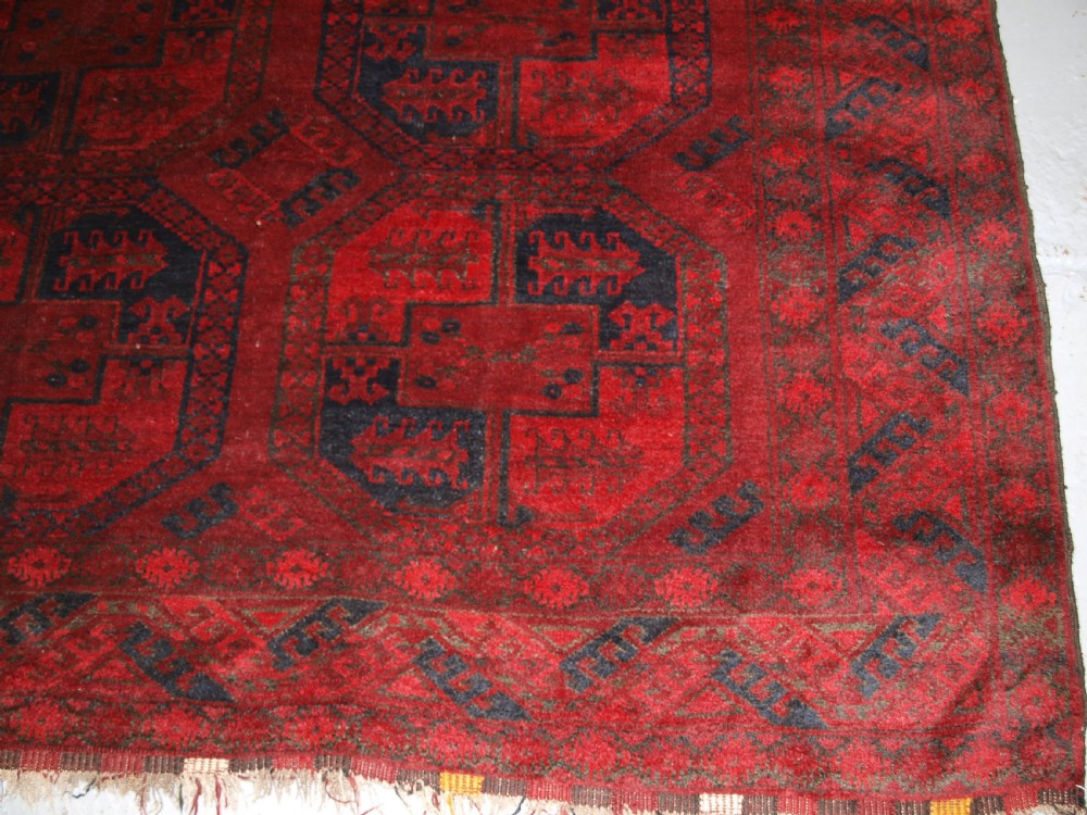 OLD AFGHAN VILLAGE CARPET, VERY DEEP RED COLOUR, TRADITIONAL DESIGN, CIRCA 1920. View X