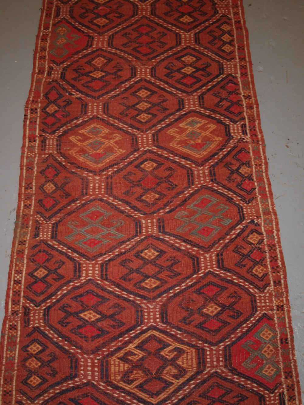 OLD UZBEK OR AFGHAN EMBROIDERED FLAT WEAVE RUNNER, GOOD COLOURS, CIRCA 1920. View III
