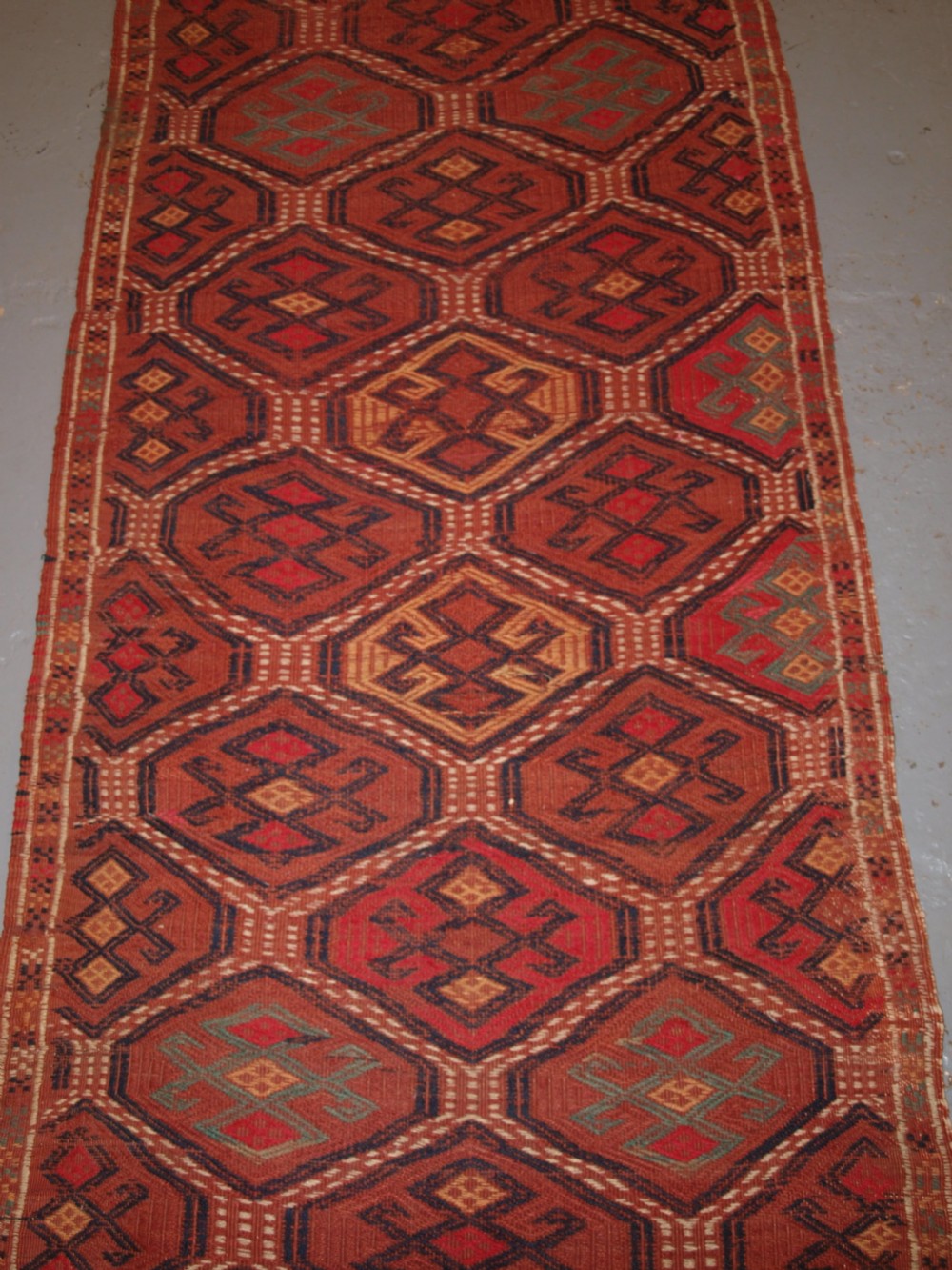 OLD UZBEK OR AFGHAN EMBROIDERED FLAT WEAVE RUNNER, GOOD COLOURS, CIRCA 1920. View IV