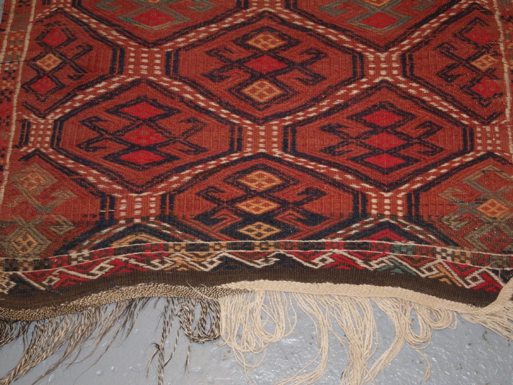 OLD UZBEK OR AFGHAN EMBROIDERED FLAT WEAVE RUNNER, GOOD COLOURS, CIRCA 1920. View IX