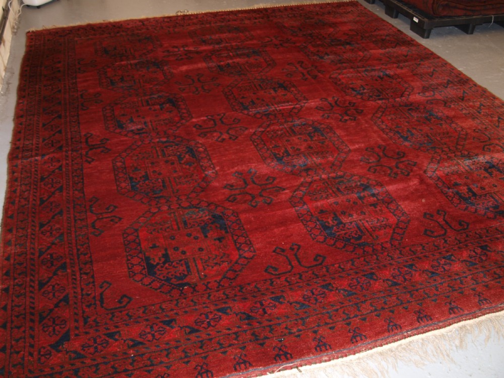 OLD AFGHAN VILLAGE CARPET, GREAT ALMOST SQUARE SIZE, SUPERB CONDITION, CIRCA 1920.