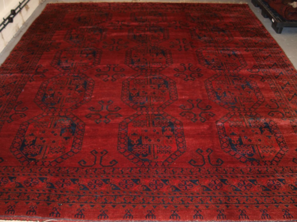 OLD AFGHAN VILLAGE CARPET, GREAT ALMOST SQUARE SIZE, SUPERB CONDITION, CIRCA 1920. View II
