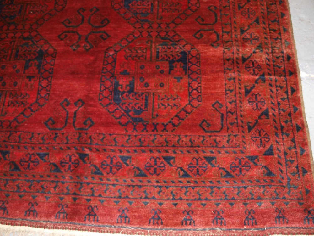 OLD AFGHAN VILLAGE CARPET, GREAT ALMOST SQUARE SIZE, SUPERB CONDITION, CIRCA 1920. View X