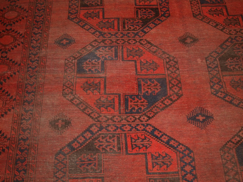 ANTIQUE AFGHAN SULAYMAN CARPET, HEAVY WEAR BUT STILL SOUND, CIRCA 1900. View X