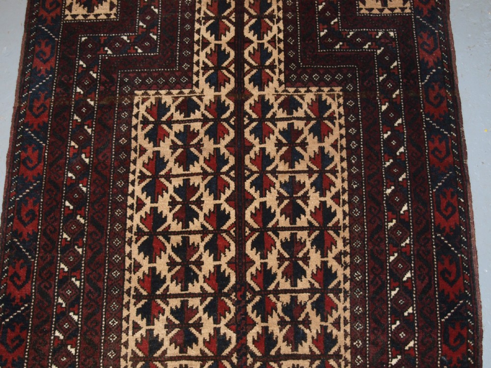 OLD AFGHAN BALUCH CAMEL GROUND PRAYER RUG WITH TREE OF LIFE, GREAT CONDITION, CIRCA 1920. View III