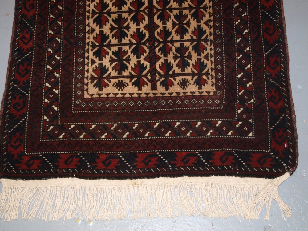 OLD AFGHAN BALUCH CAMEL GROUND PRAYER RUG WITH TREE OF LIFE, GREAT CONDITION, CIRCA 1920. View IV