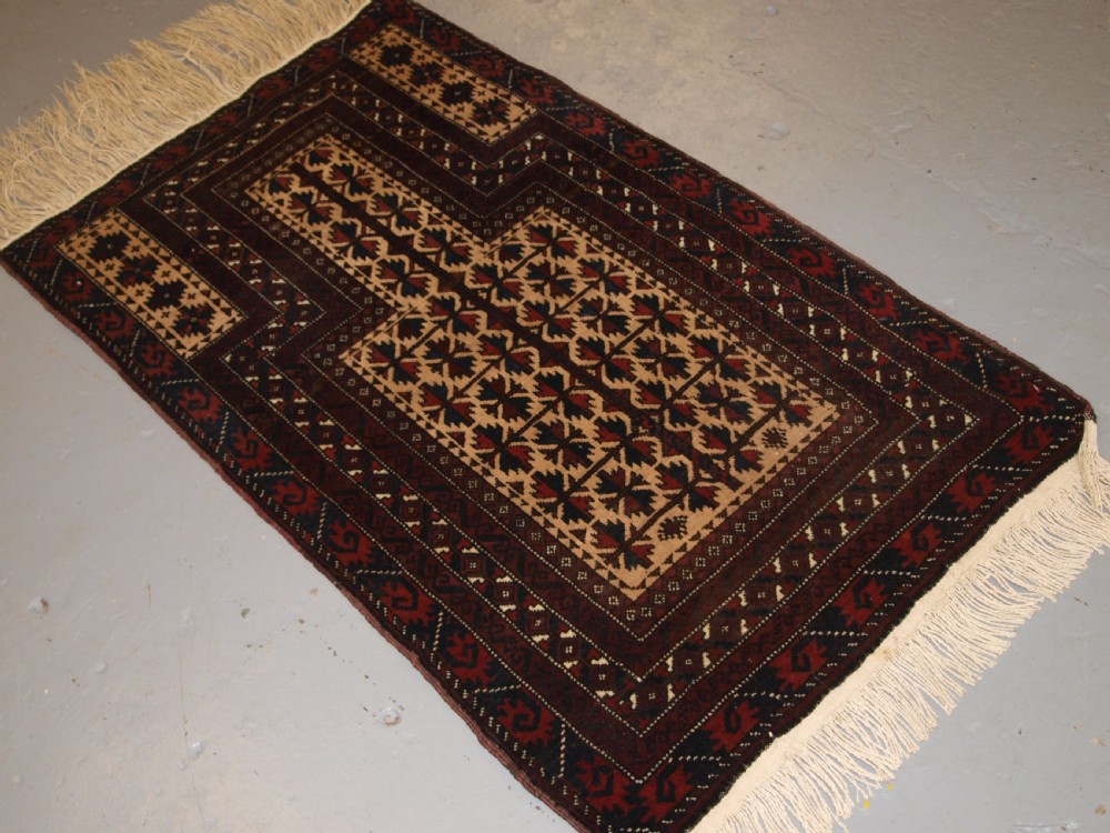 OLD AFGHAN BALUCH CAMEL GROUND PRAYER RUG WITH TREE OF LIFE, GREAT CONDITION, CIRCA 1920. View V