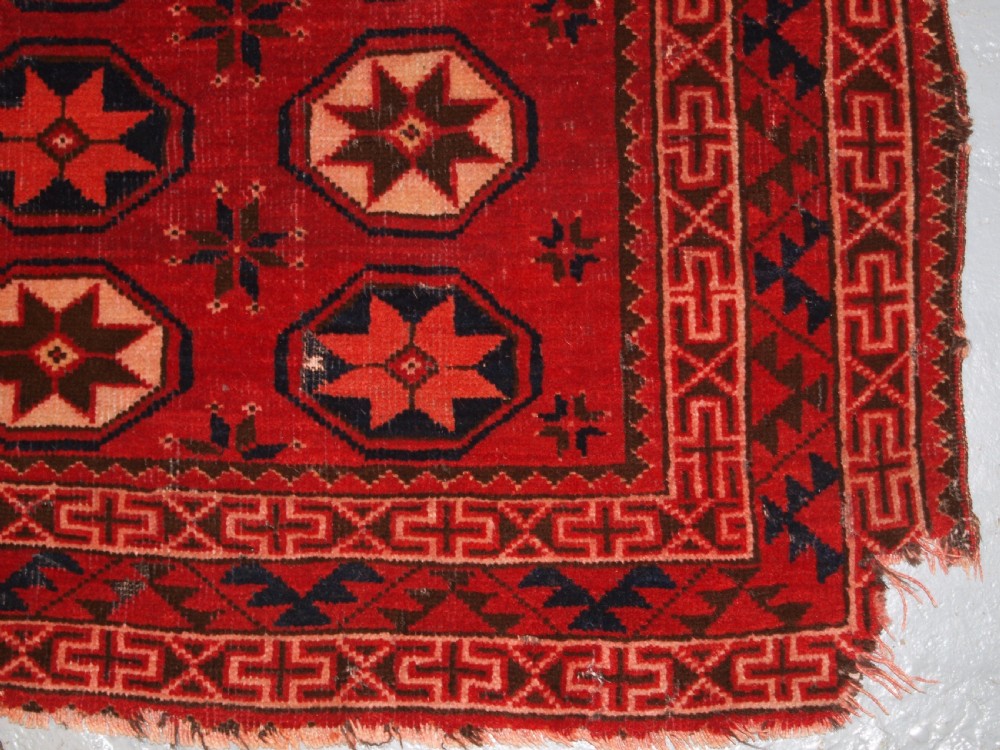 ANTIQUE ERSARI TURKMEN MAIN CARPET FRAGMENT, UNUSUAL STAR DESIGN, 2ND HALF 19TH CENTURY. View XIV