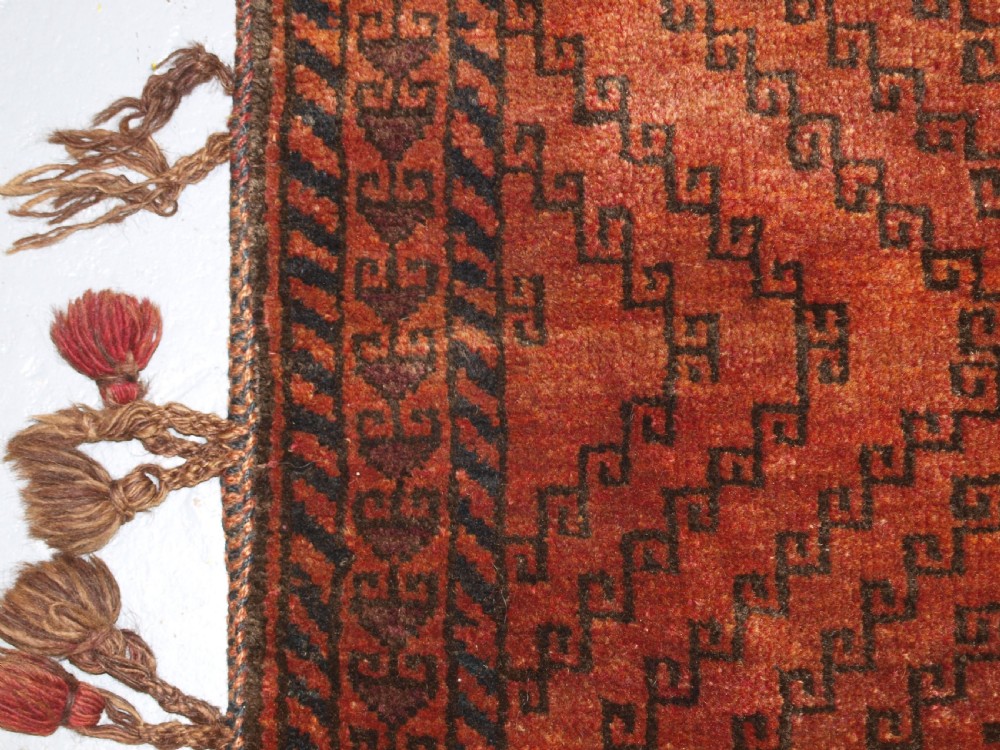OLD AFGHAN BALUCH BALISHT GRAIN BAG, STRIPPED PLAIN WEAVE BACK, CIRCA 1920. View VI