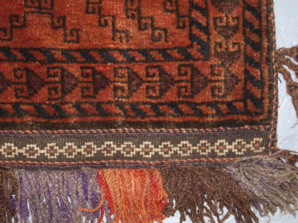 OLD AFGHAN BALUCH BALISHT GRAIN BAG, STRIPPED PLAIN WEAVE BACK, CIRCA 1920. View VII