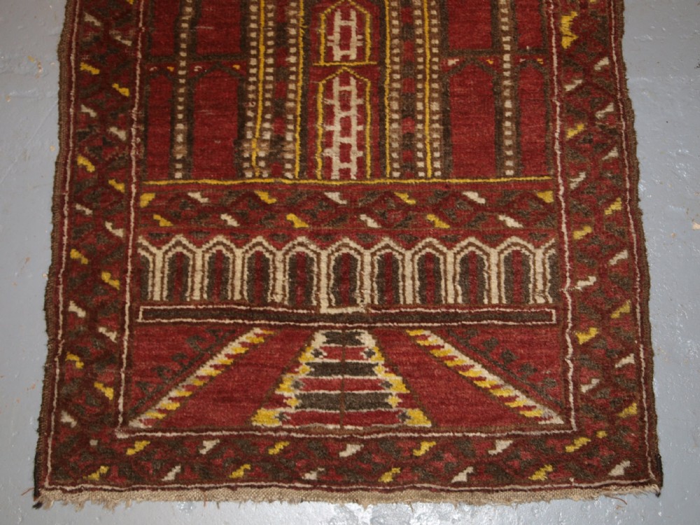 OLD AFGHAN KIZIL AYAK CHILDS MOSQUE PRAYER RUG, SCARCE EXAMPLE, CIRCA 1920. View III