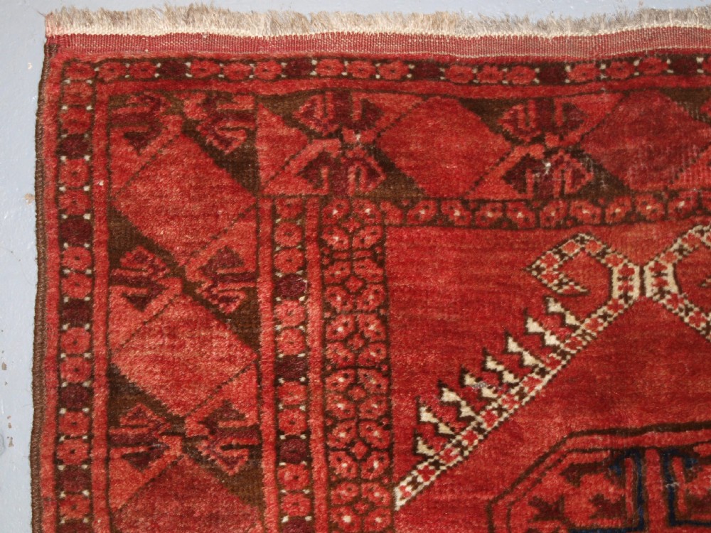 OLD AFGHAN VILLAGE PRAYER RUG WITH TURKMEN DESIGN, RAMS HORN MIHRAB, CIRCA 1920. View V