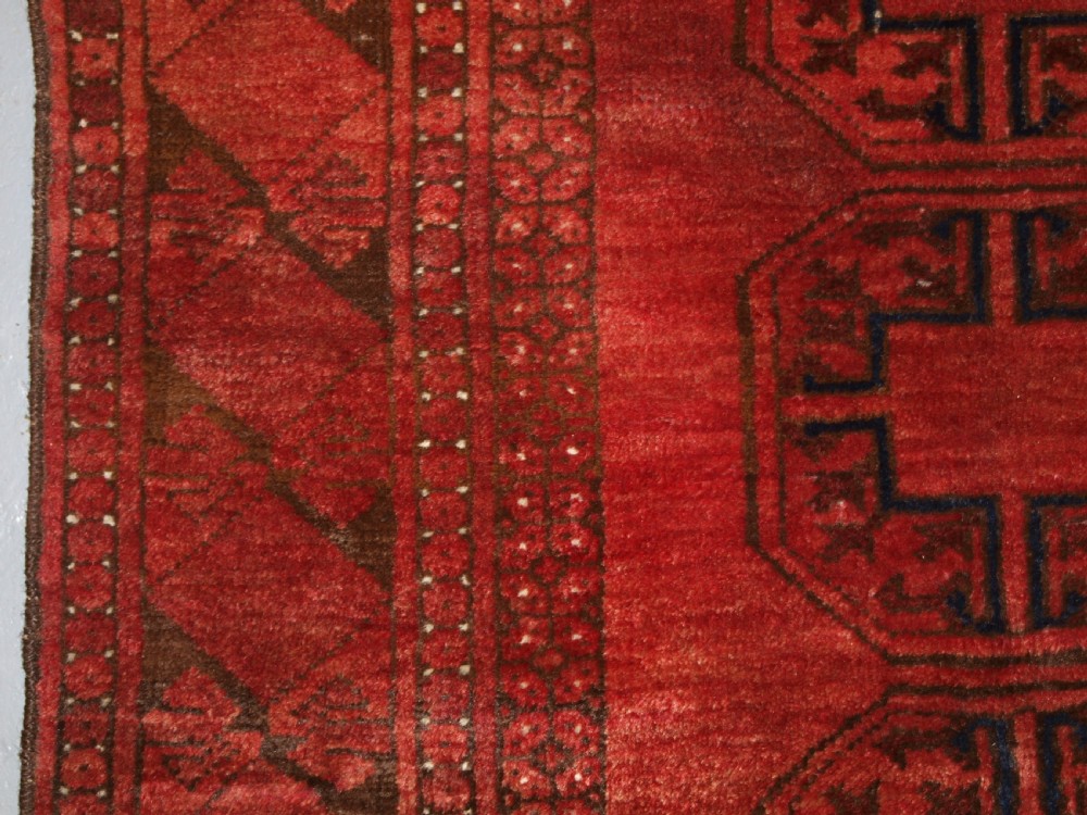 OLD AFGHAN VILLAGE PRAYER RUG WITH TURKMEN DESIGN, RAMS HORN MIHRAB, CIRCA 1920. View VI
