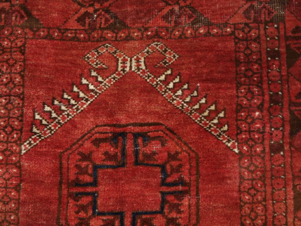 OLD AFGHAN VILLAGE PRAYER RUG WITH TURKMEN DESIGN, RAMS HORN MIHRAB, CIRCA 1920. View VII