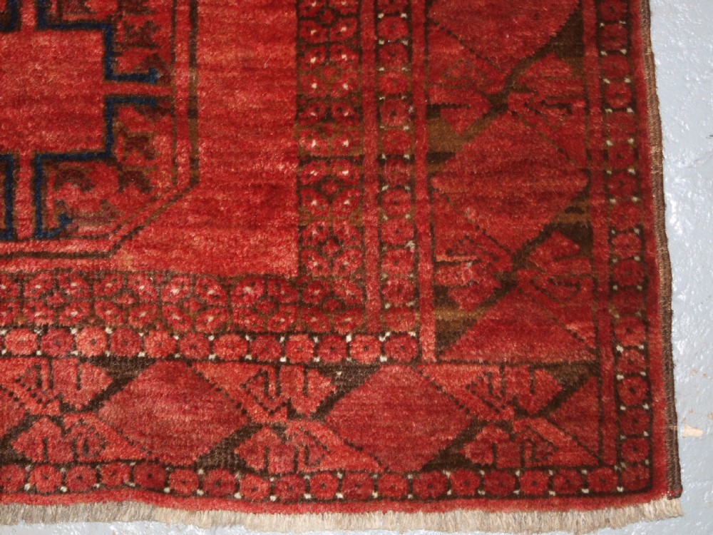 OLD AFGHAN VILLAGE PRAYER RUG WITH TURKMEN DESIGN, RAMS HORN MIHRAB, CIRCA 1920. View IX