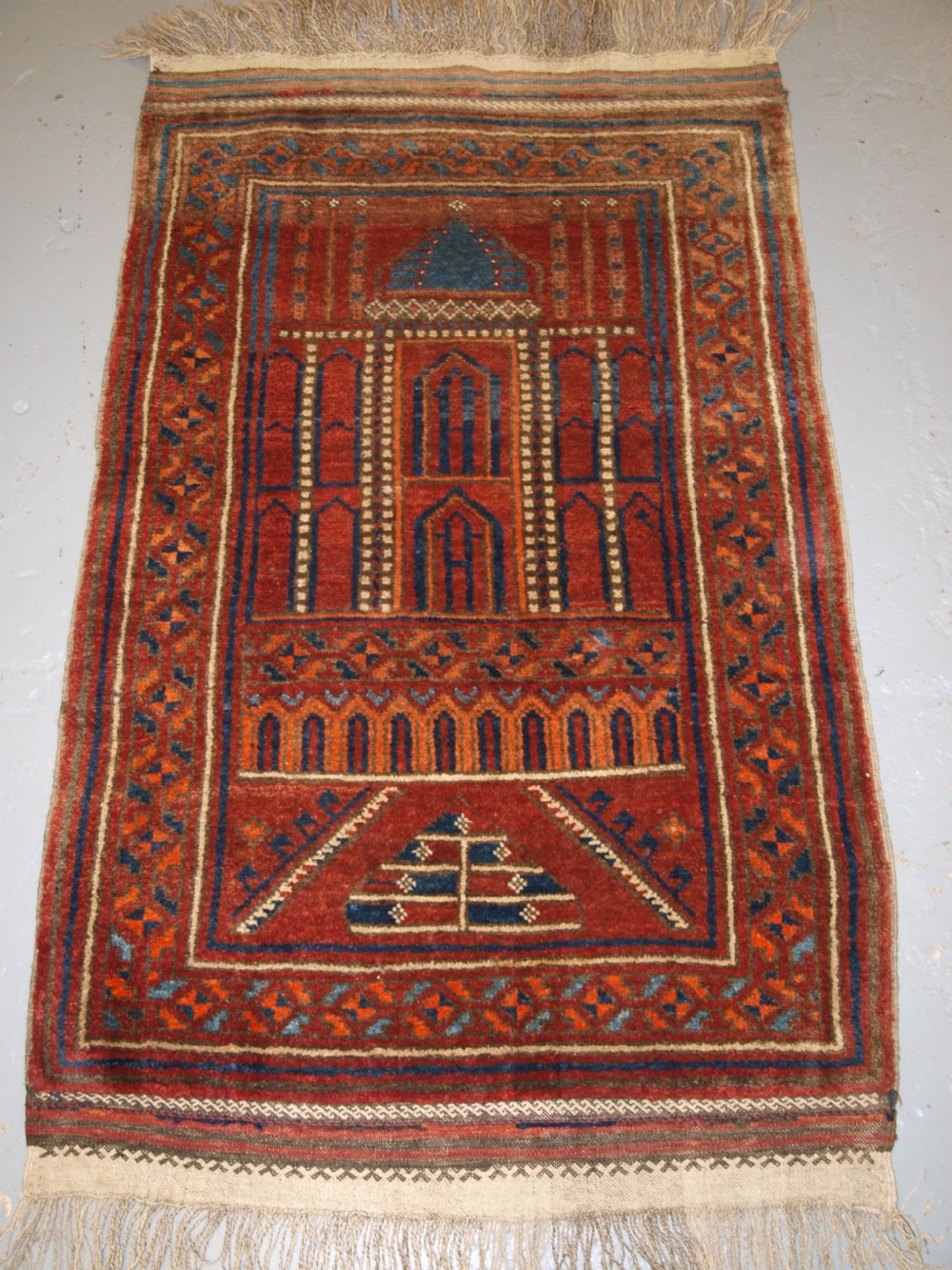 OLD AFGHAN KIZIL AYAK MOSQUE PRAYER RUG, VERY SOFT WOOL, CIRCA 1920.