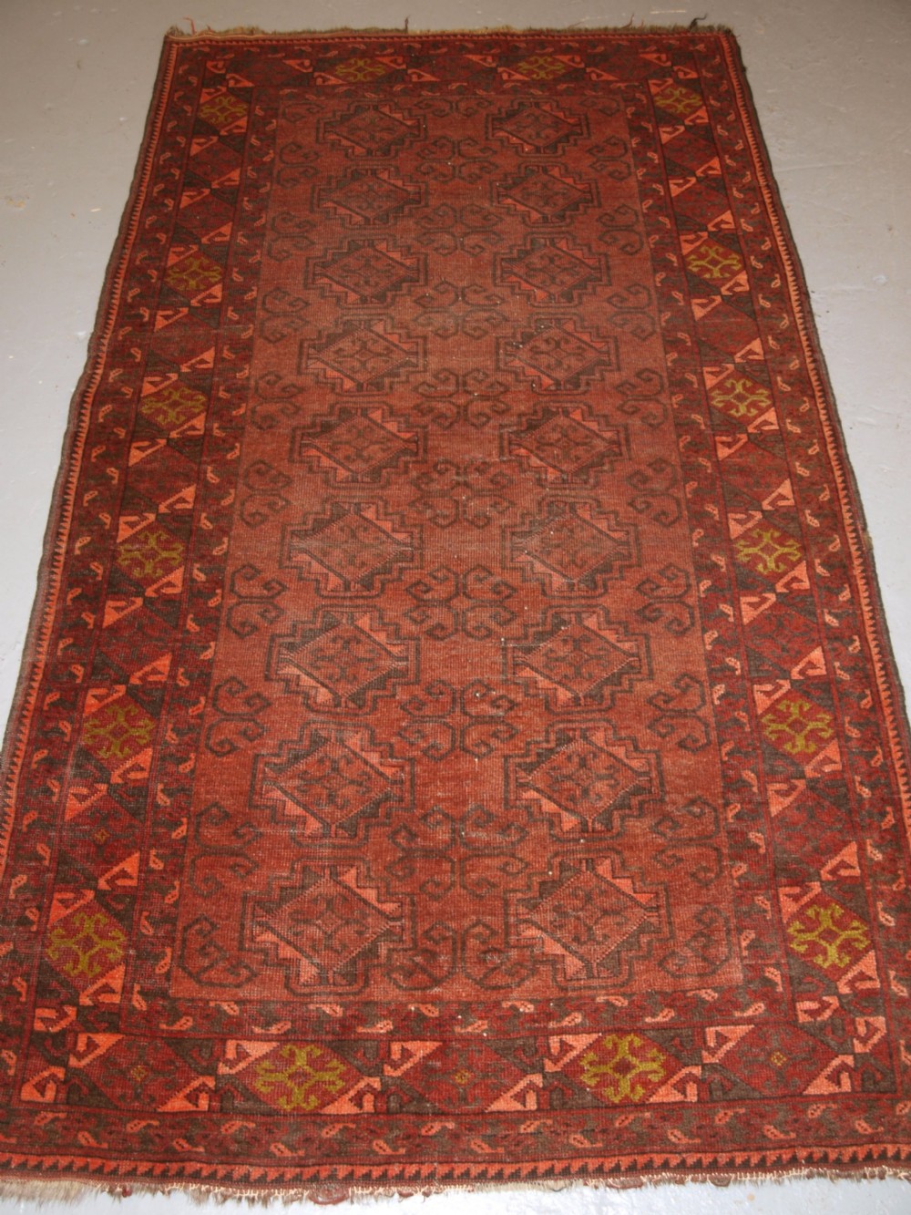 OLD AFGHAN VILLAGE RUG, SOFT BROWN COLOUR, SOME WEAR, LIVED WITH LOOK, CIRCA 1920.